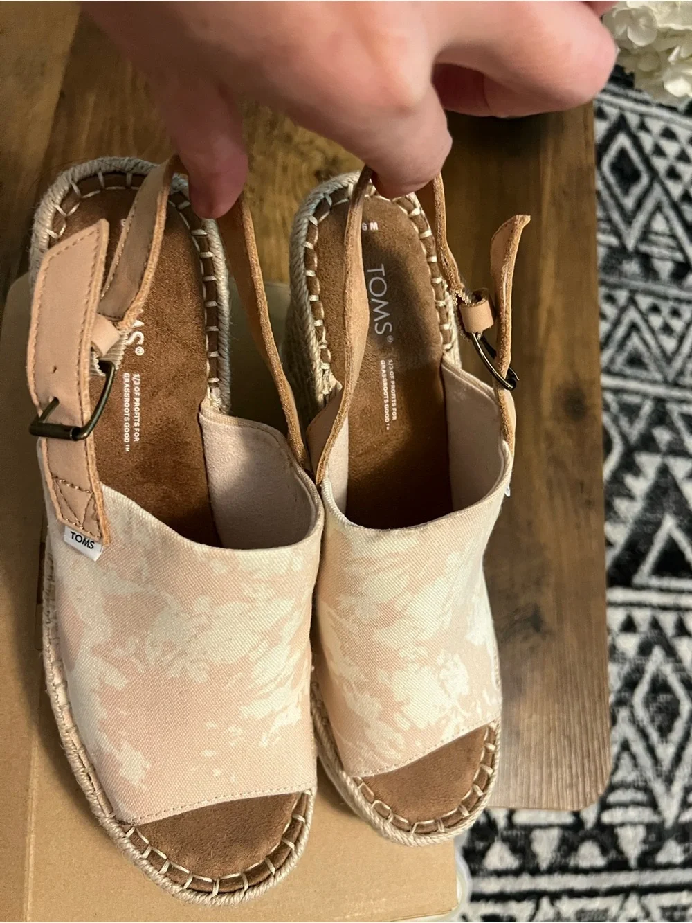 TOMS Women's Beige Canvas Espadrille Wedge Sandals